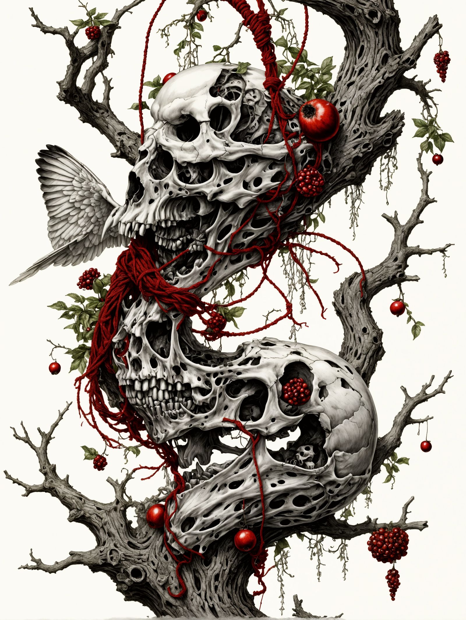 Ethereal Macabre Scene in Dark Surrealism