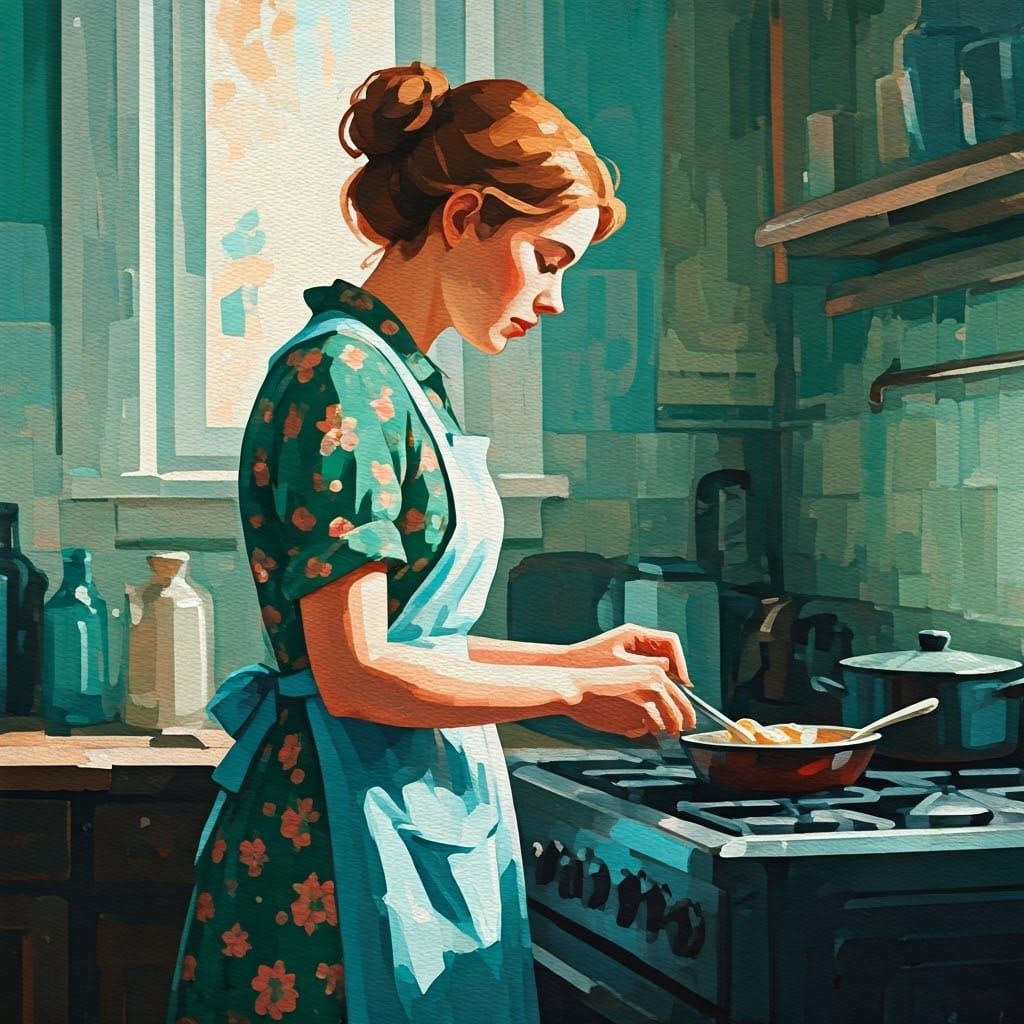 Tradwife Cooking: Gouache Style Kitchen Scene