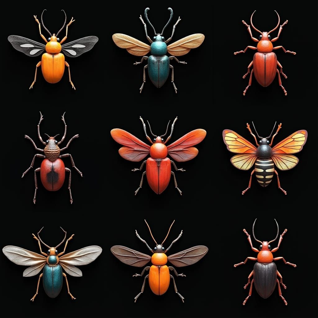 Detailed 3D Render of Fifteen Insect Icons