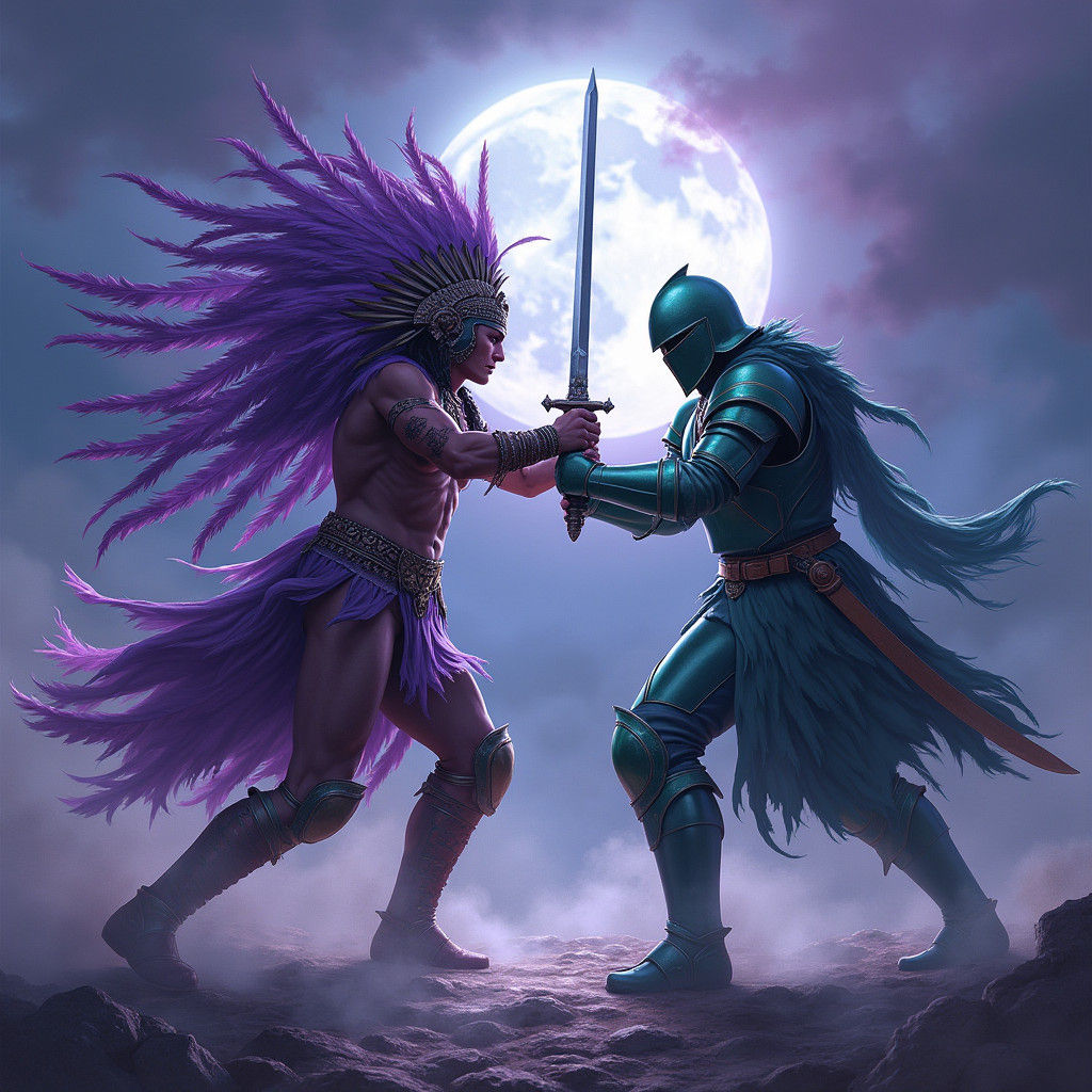 Native American Warrior vs Knight in Fantasy Duel