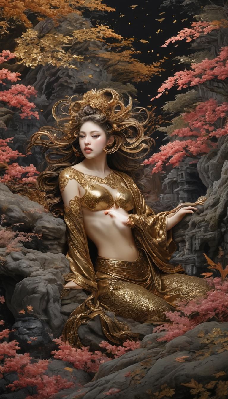 (Beautiful Japanese Metallic Colored Powder Charcoal Prints:...