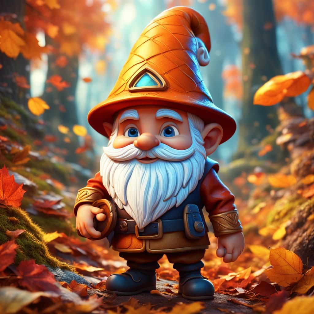 Kind Autumn Gnome in Pixar Disney Style