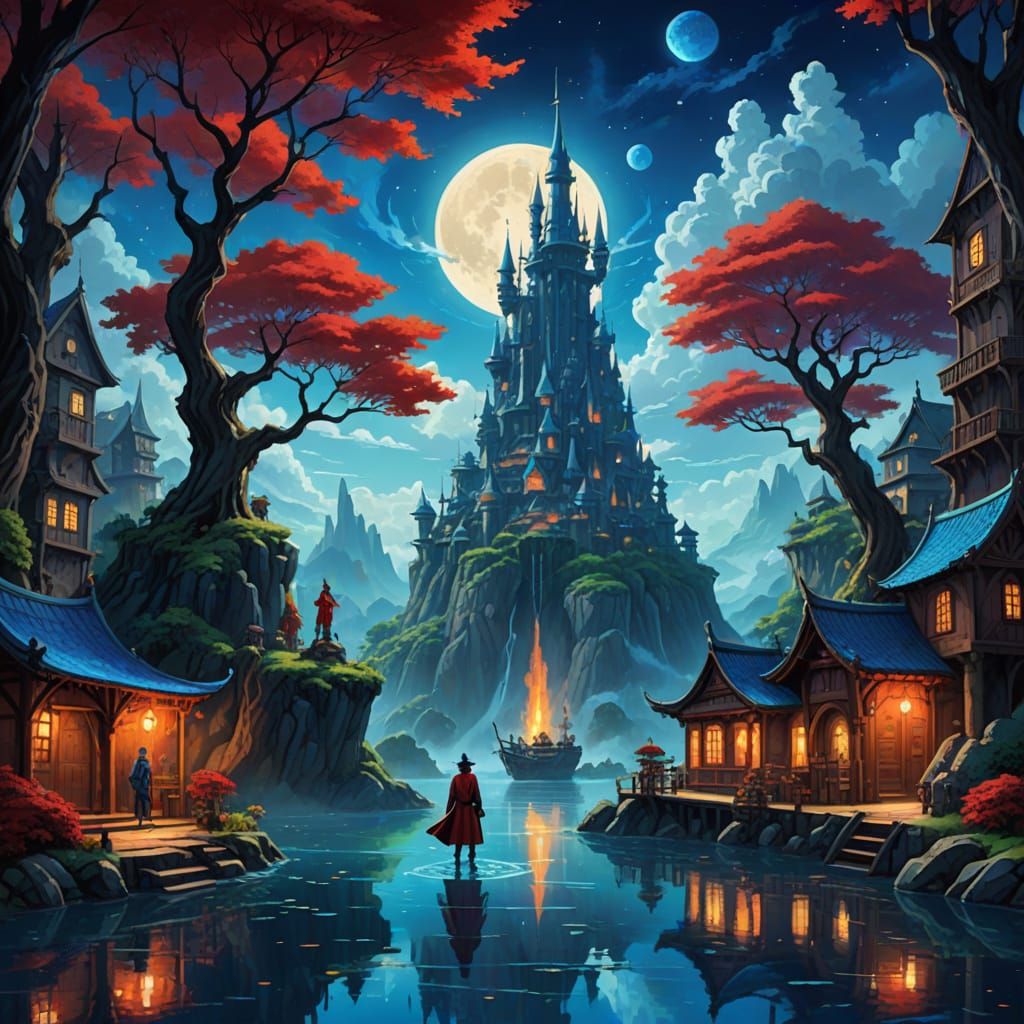 Epic Fantasy Scene in Vibrant Oil Painting Style