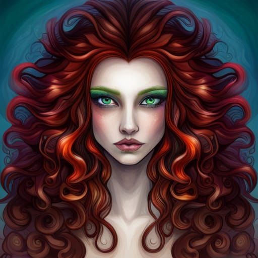 Ethereal Girl with Red Hair, Watercolor Illustration