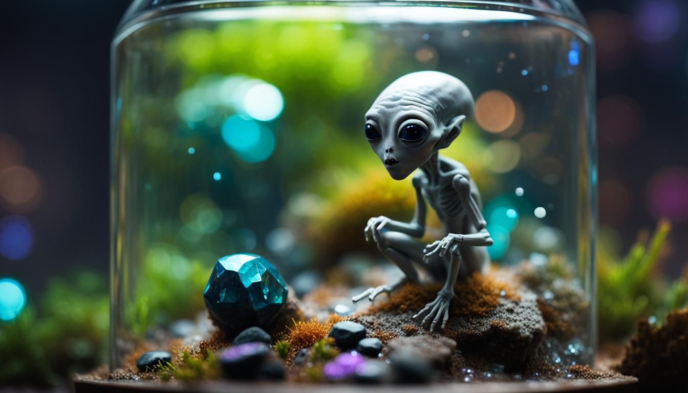 Alien in Terrarium: Detailed Illustration