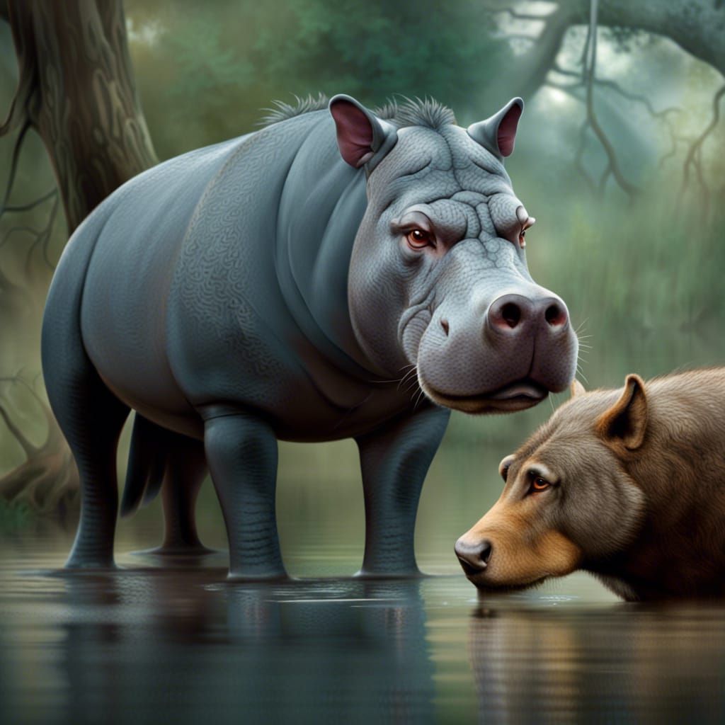 Hippopotamus, meets wolf 😂😂