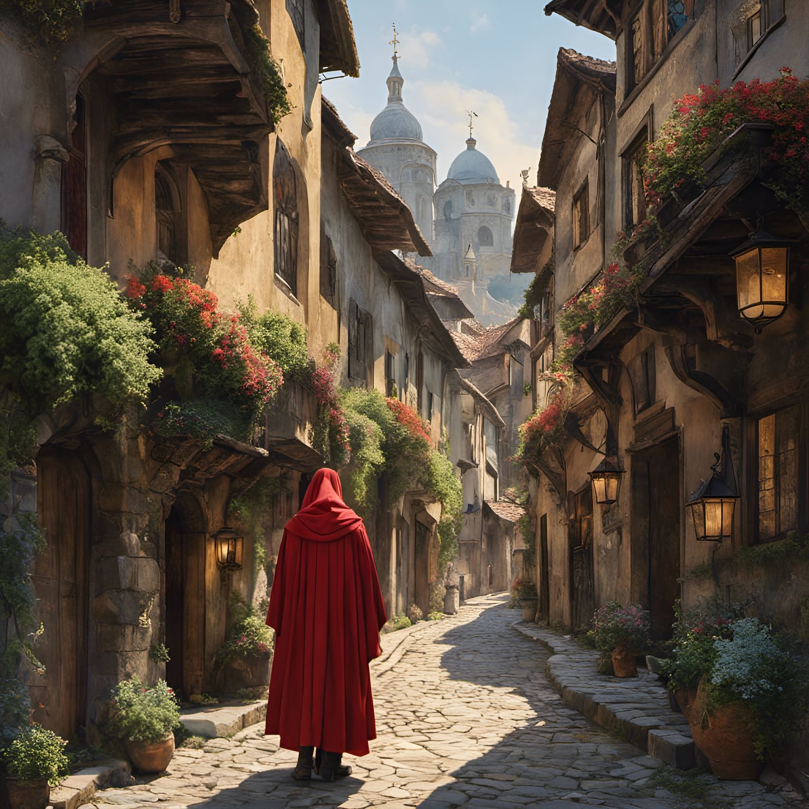 Crippled Medieval Man in Dark Street, Ghibli Watercolor