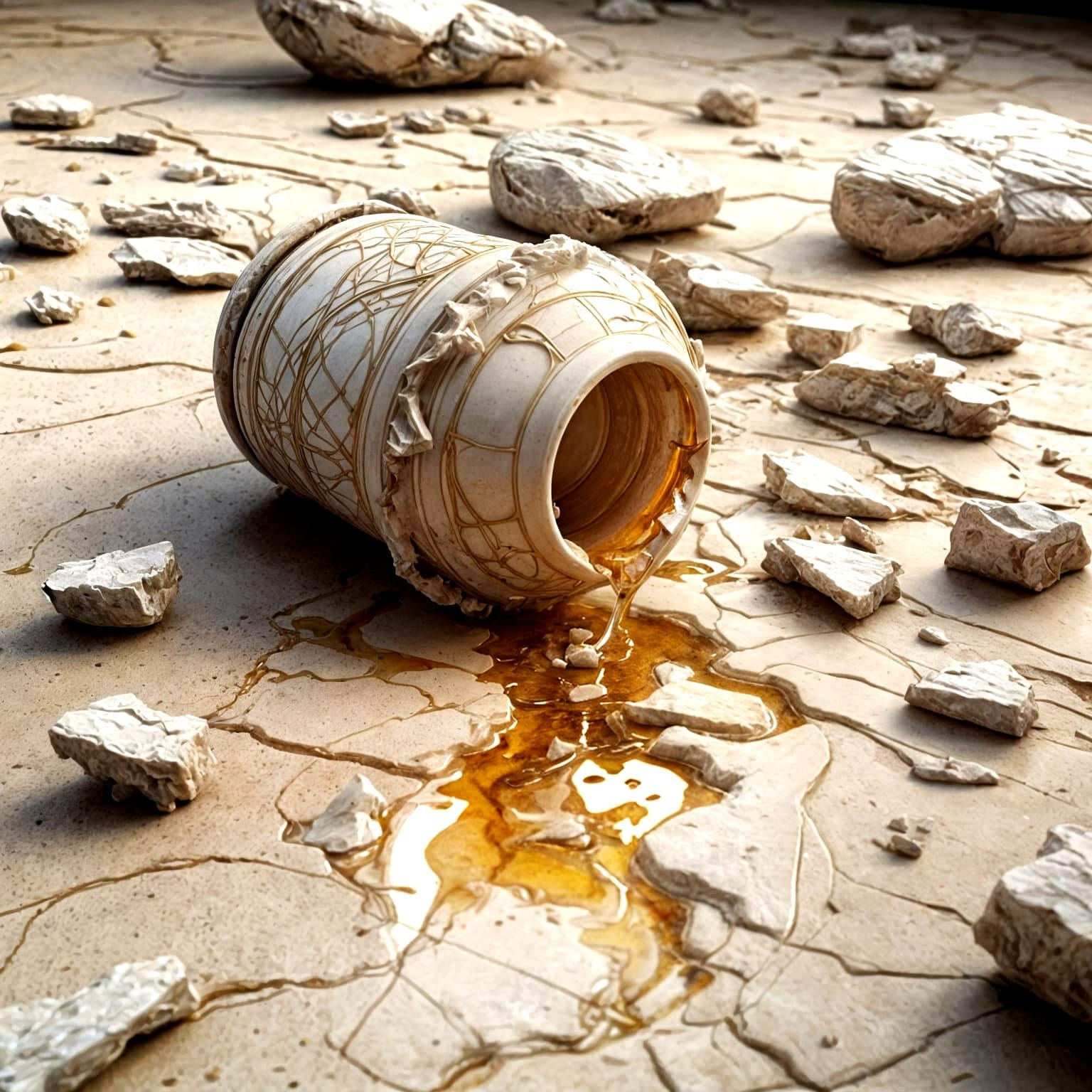 Broken Alabaster Vessel with Spilled Myrrh Oil