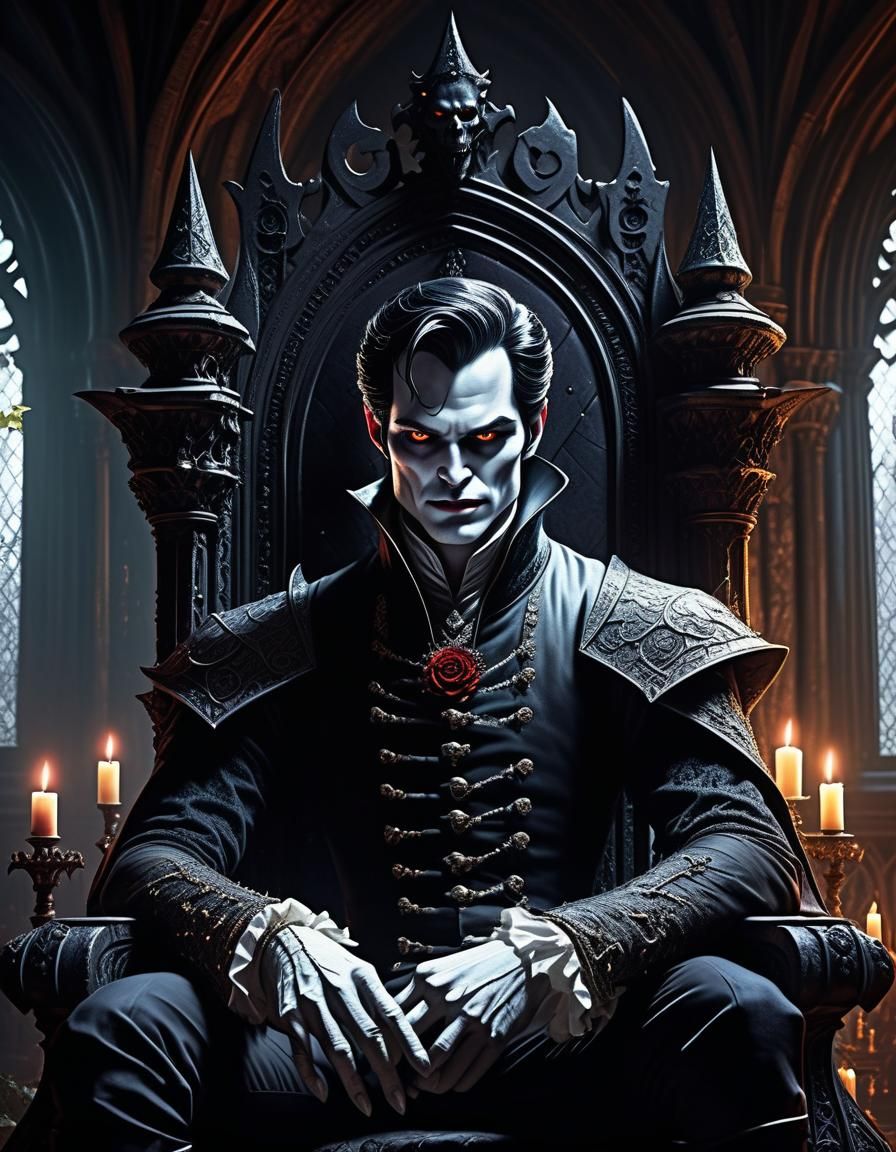 Brooding Vampire Lord in Gothic Throne Room