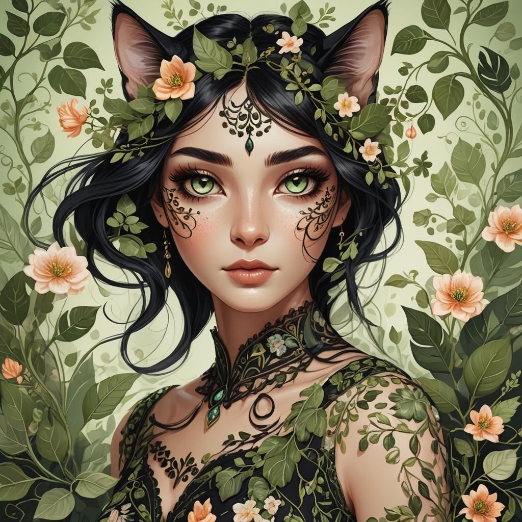 Cat-Human Hybrid Portrait in Fantasy Style