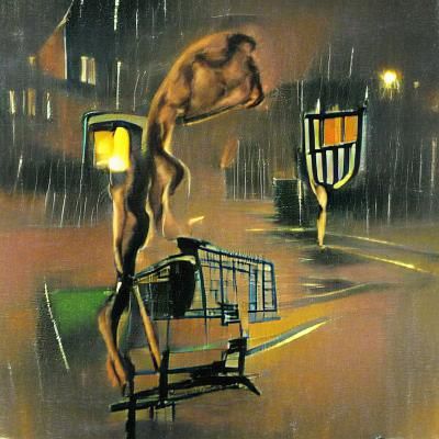 Naked Man Shopping at Night: Modernist Street Scene