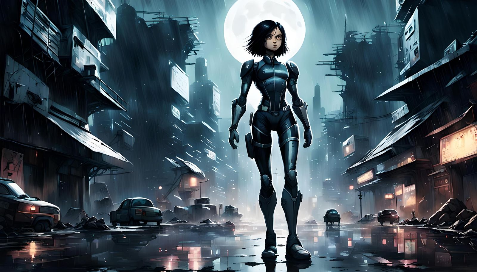 Battle Angel Alita in Art Noir Style