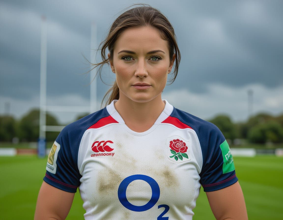 Glamour Portrait of Athletic Woman in Rugby Jersey