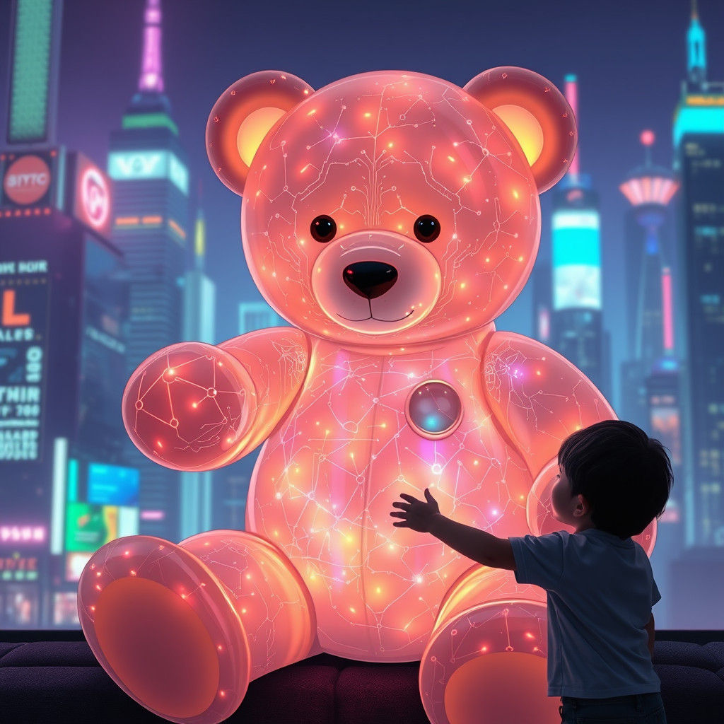 Futuristic Teddy Bear Radiates Ethereal Light