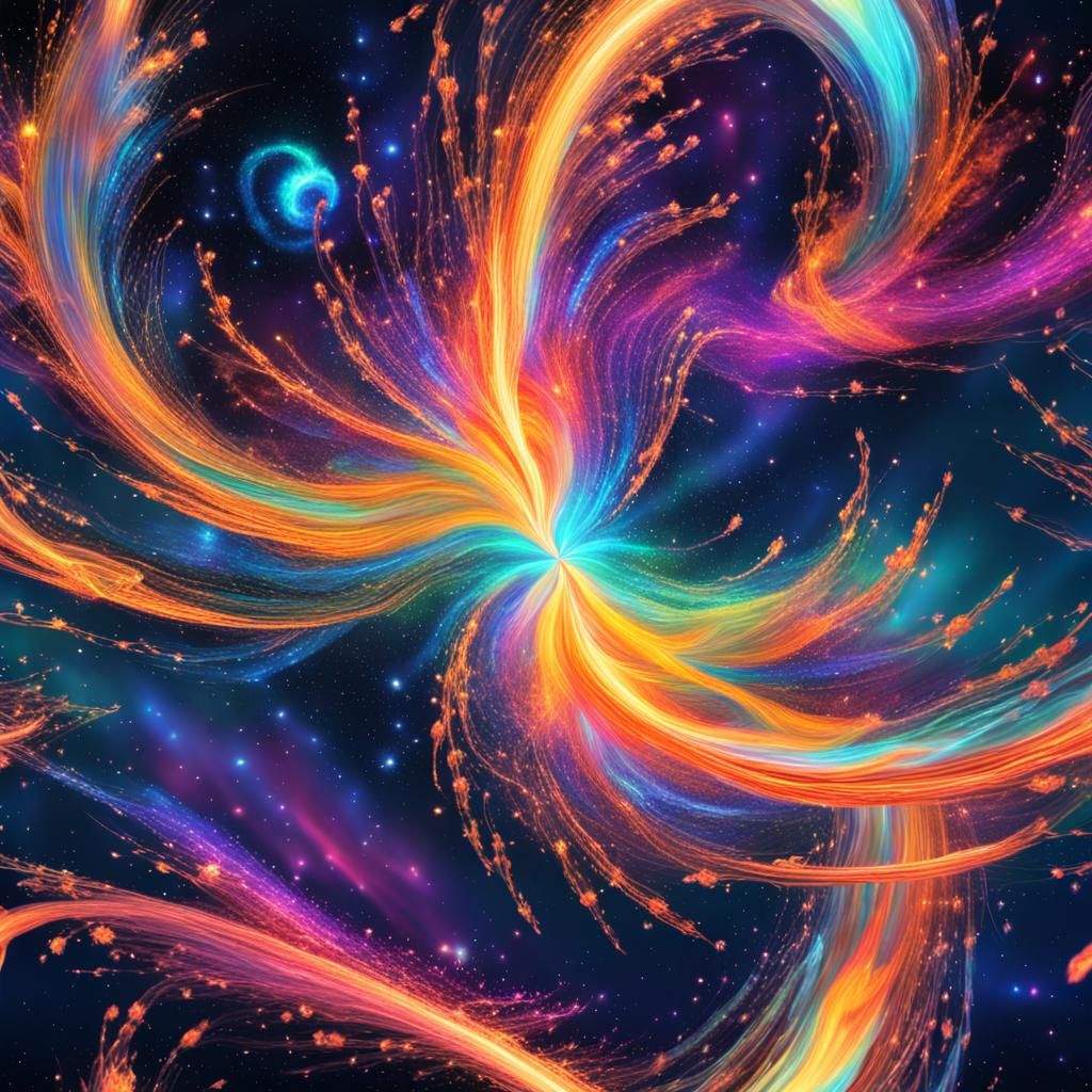 Energy Sprite Twirling in Vibrant Sky, Holographic Illustrat...