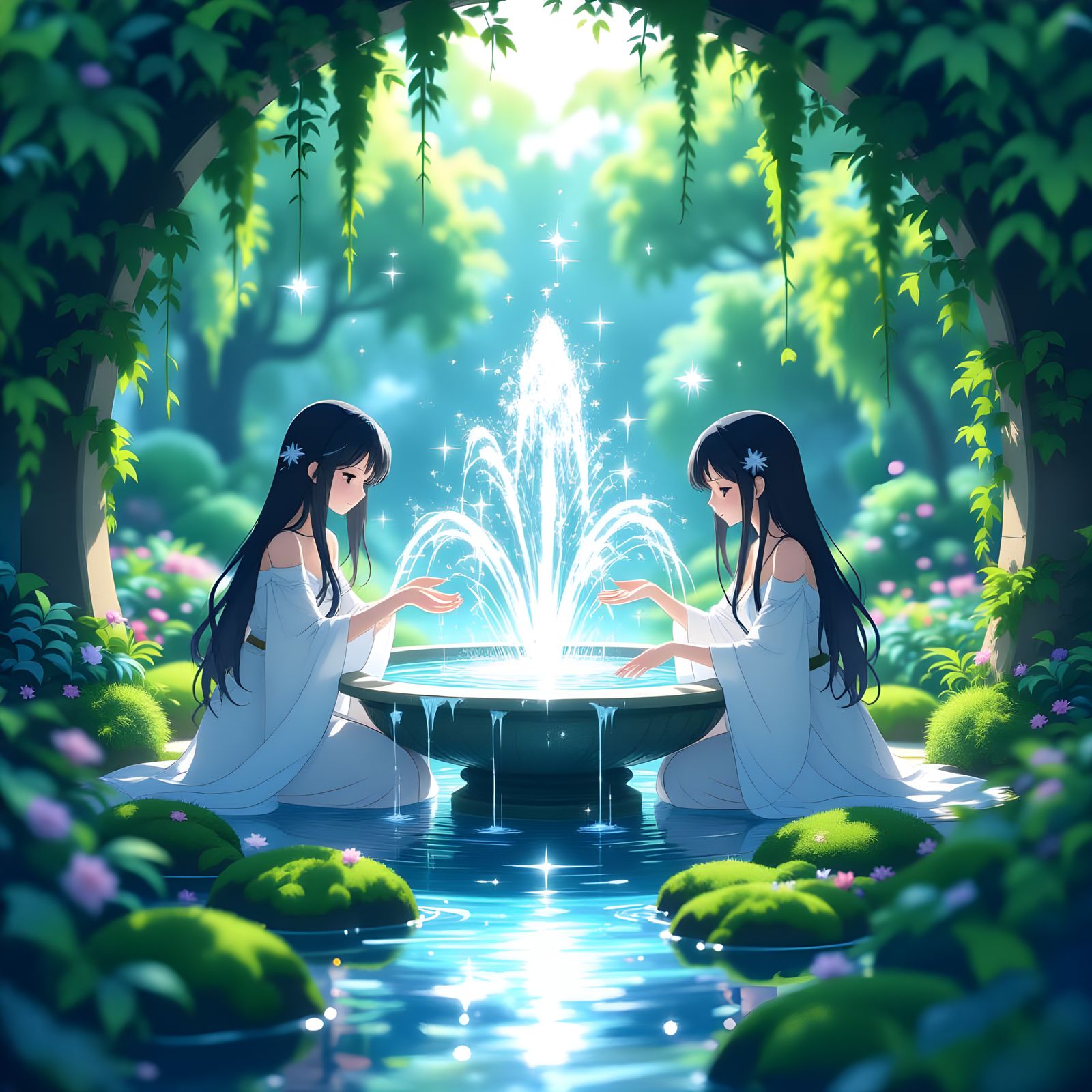 Magical Starlight Fountain in Secret Garden, Anime Style