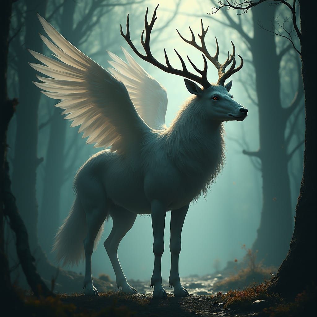 Majestic Forest Guardian with Wings and Horns