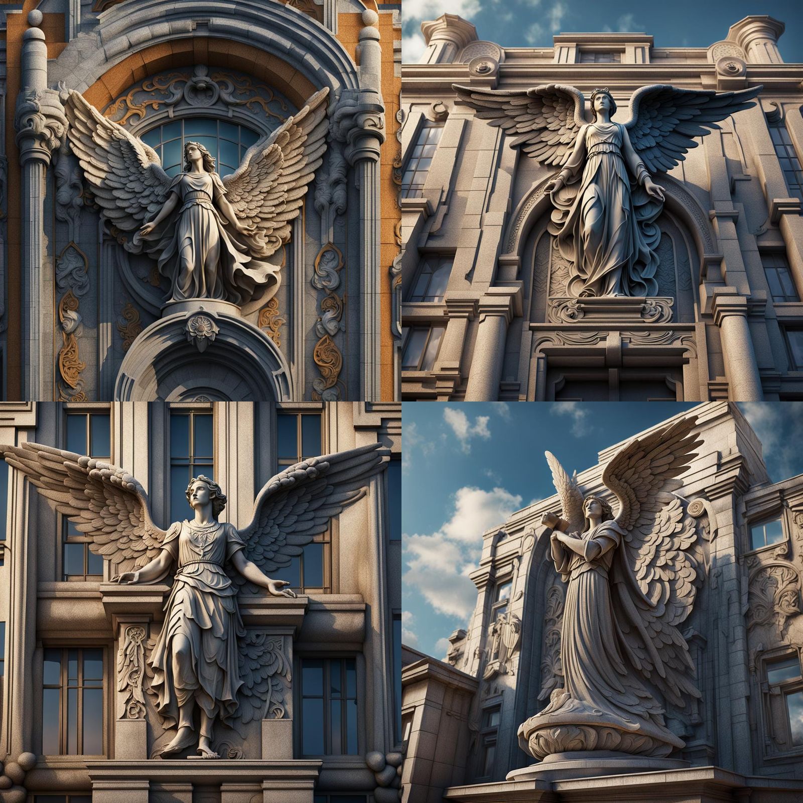 Art Deco Stone Angel Sculpture on Building