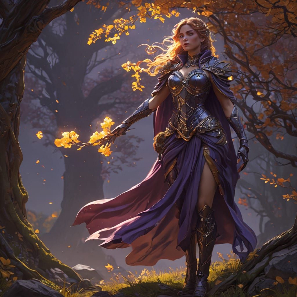 Dark Fantasy Warrior in Haunting Landscape with Ethereal Fir...