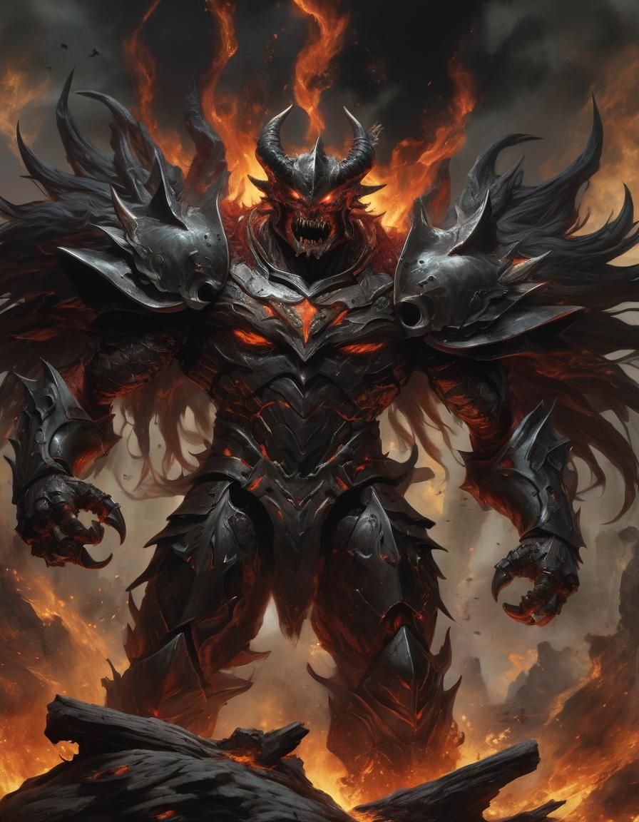 Fiery Armored Demon Knight in Comic Book Style