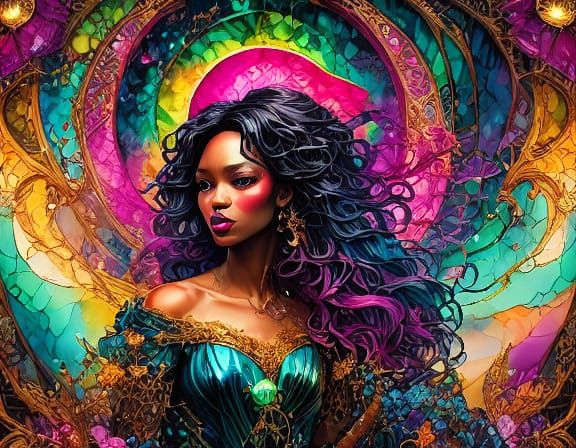 Black Woman's Face Over Neon Cityscape