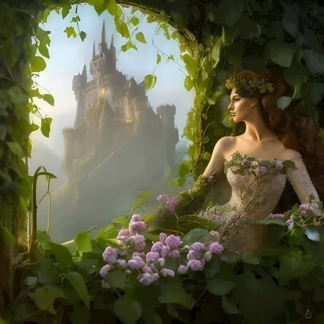 Sleeping Beauty Awakens in Overgrown Rococo Tower