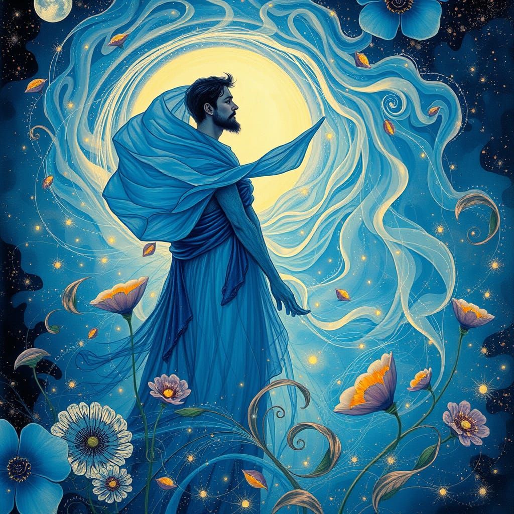 Surreal Blue Mystic Embodies Ethereal Beauty in Whimsical, D...