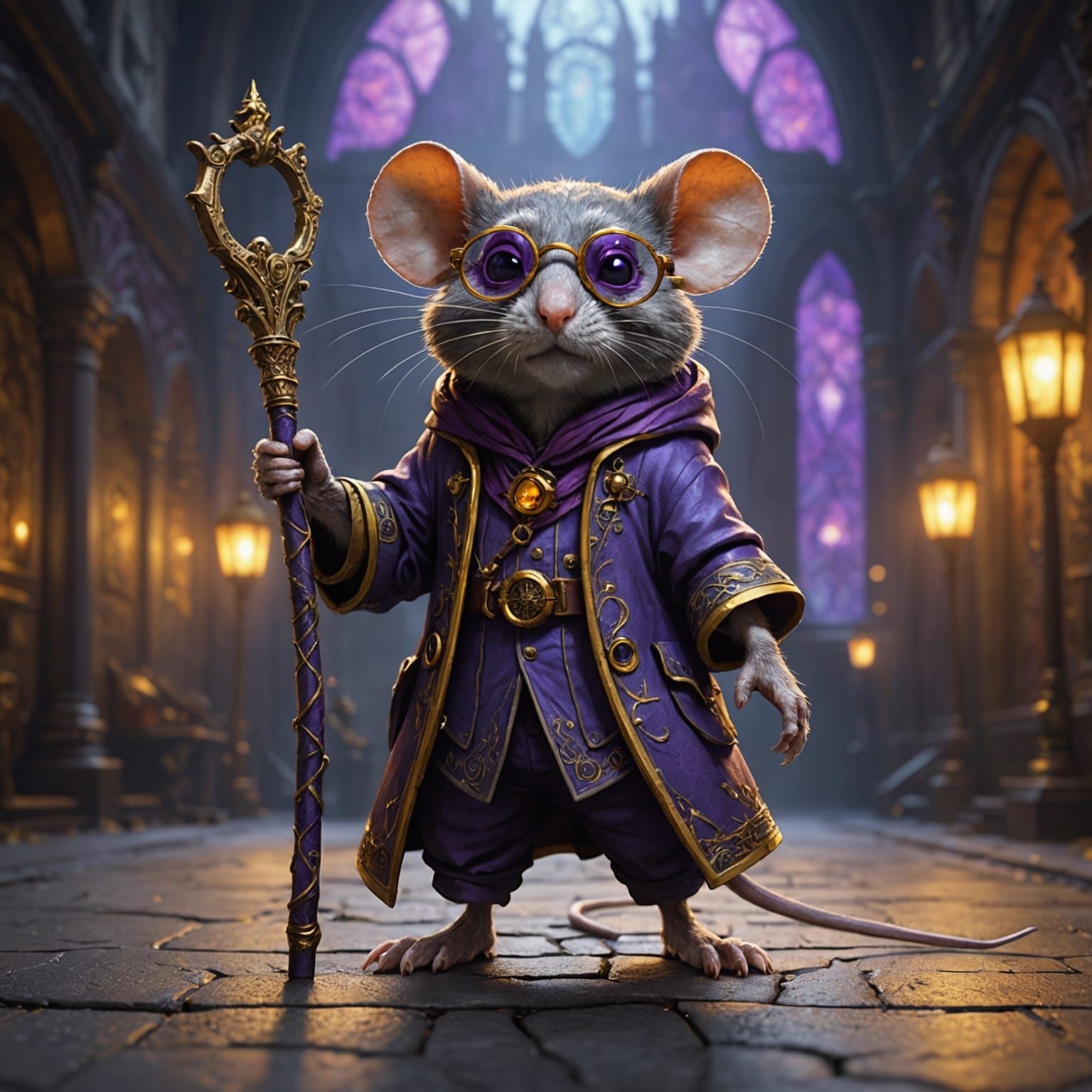 Mouse Character with Glasses, Detailed Fantasy Art