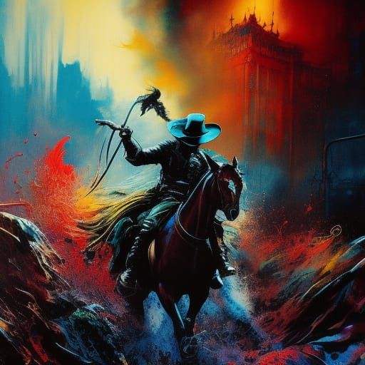 Joker Rides a Horse in Ink Splash Art