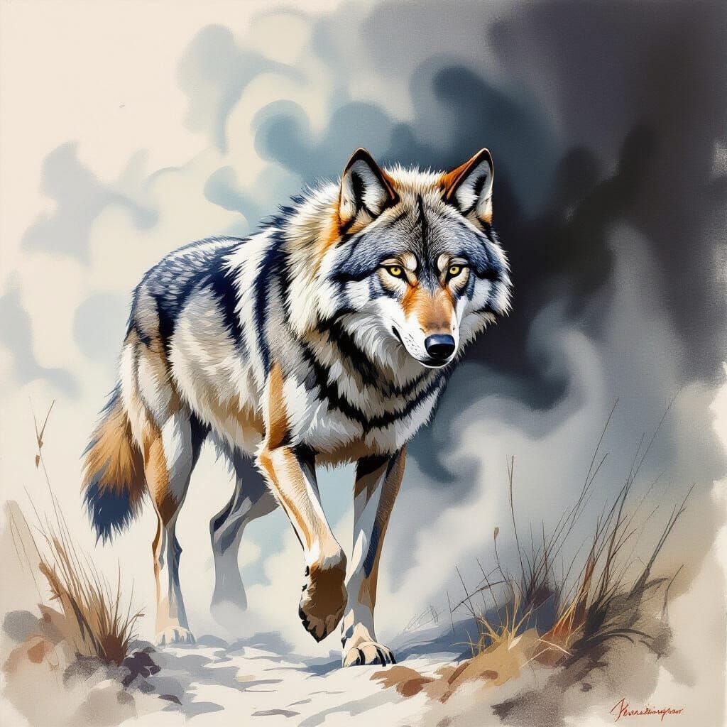 Matchstick Wolf in Expressionist Style