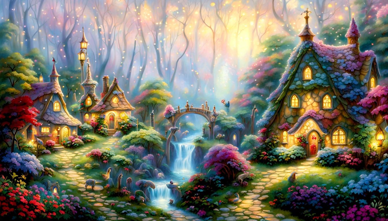 Ethereal Fairy Village in Luminist Style