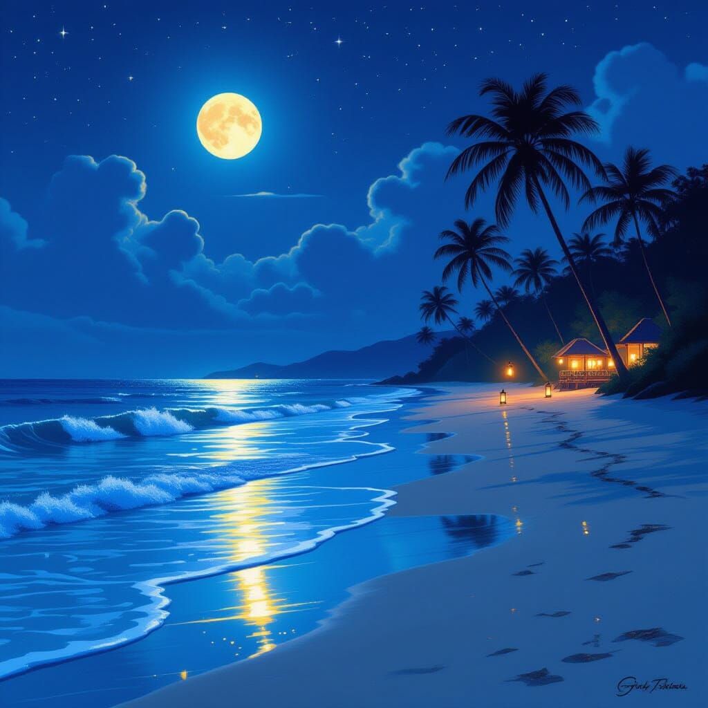 Moonlit coastal beach