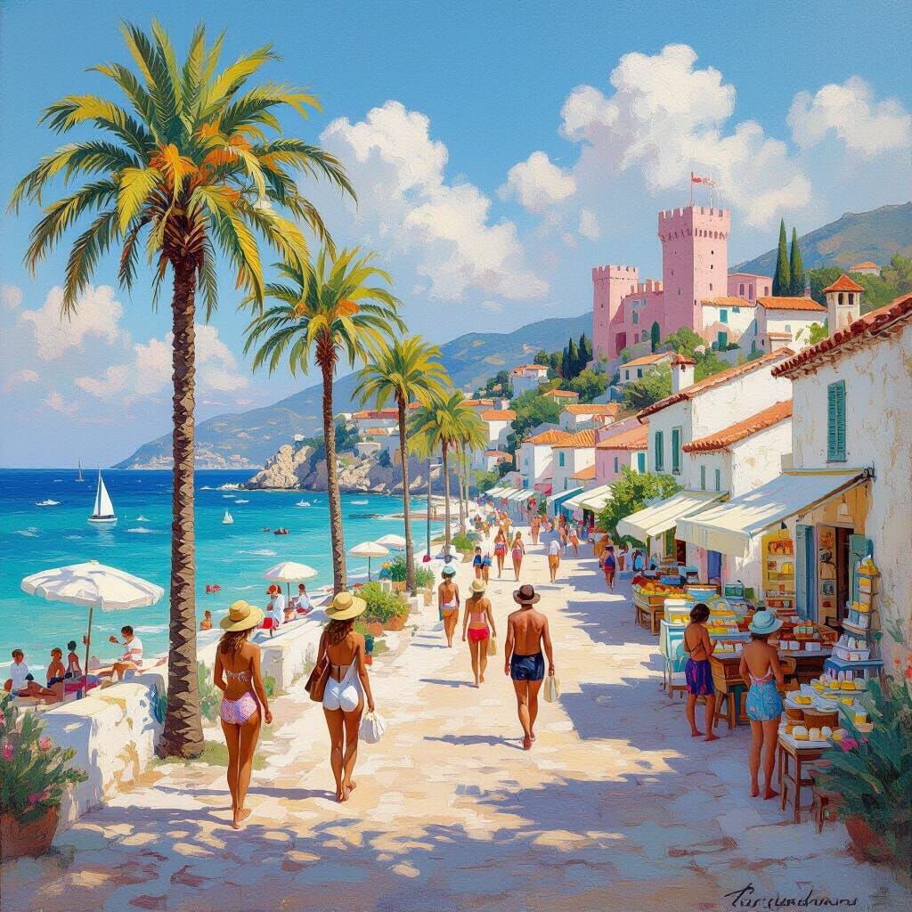 Impressionistic Island Village at Sunset