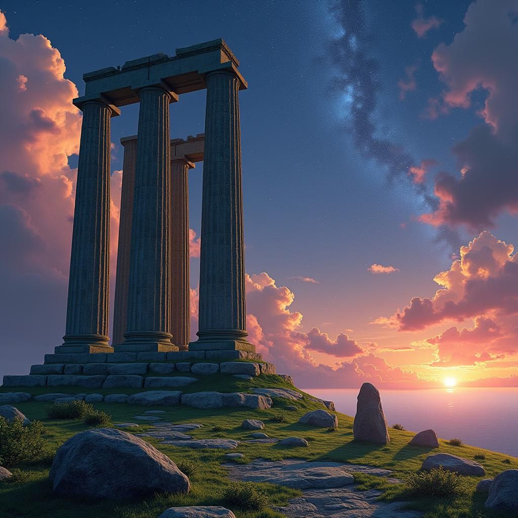 Monument Silhouette at Sunset in High Fantasy Style