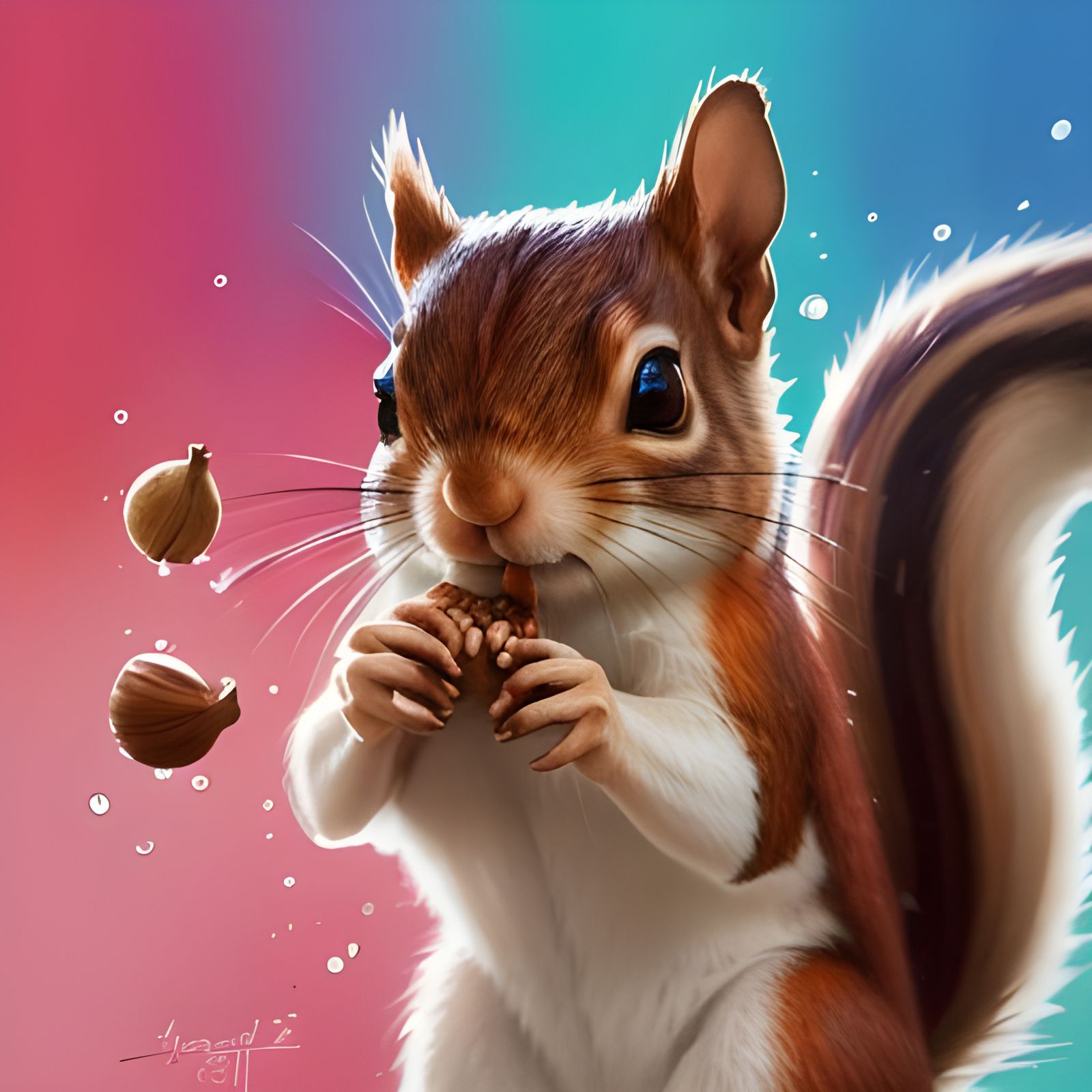 Whimsical Squirrel with Nut in Watercolor Graffiti Art