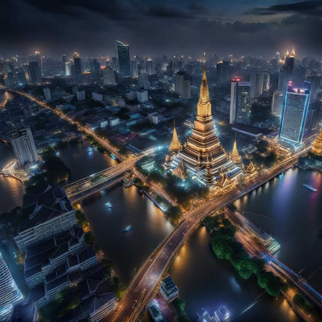 Bangkok at Night in Hyperrealistic 8k