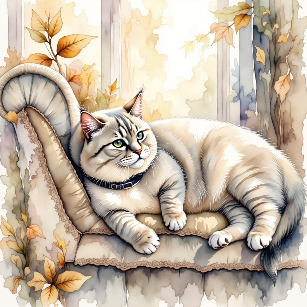 Magnificent Persian Cat in Watercolor Style
