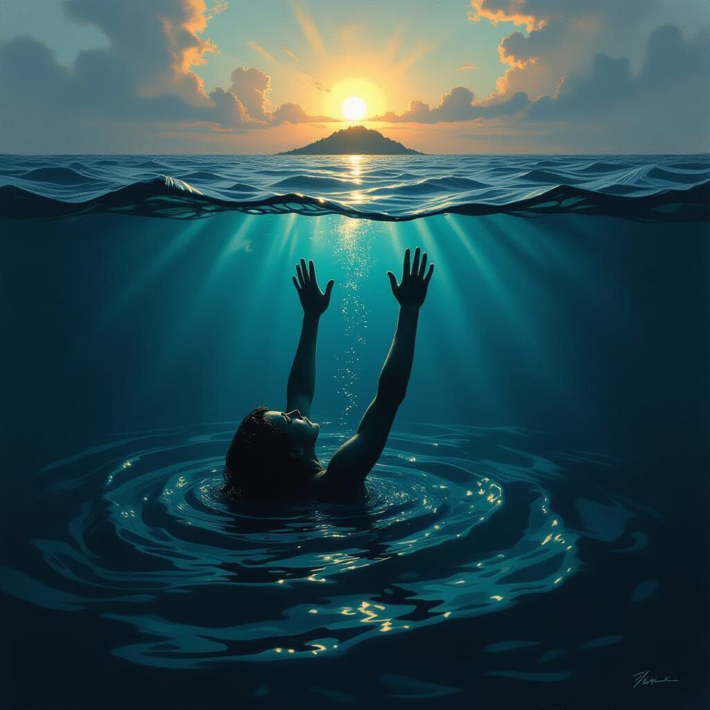 Desperate Struggle in Dark Water Towards Faint Light