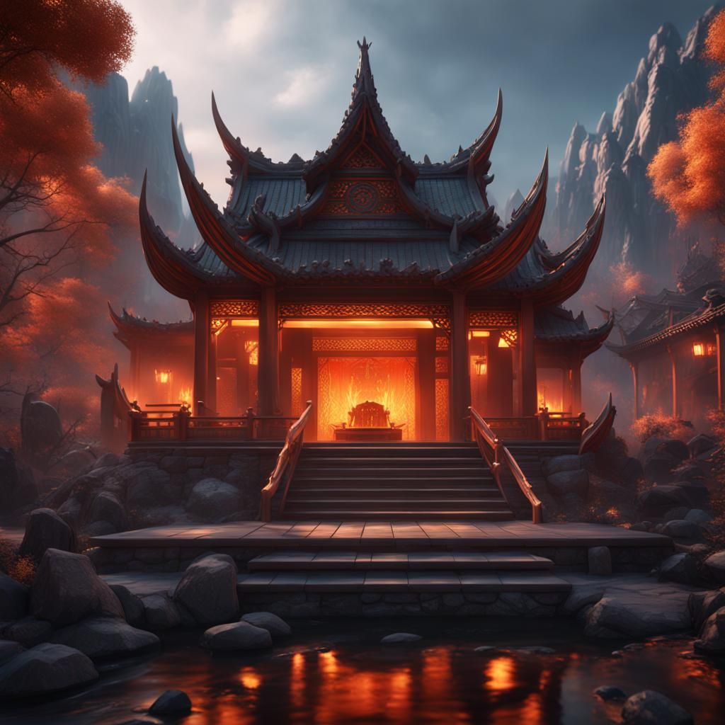 Chinese Prince of Fire in Fantasy City