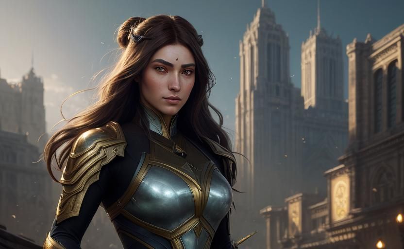 Artemis Practices Shooting: A Hyperdetailed Digital Painting