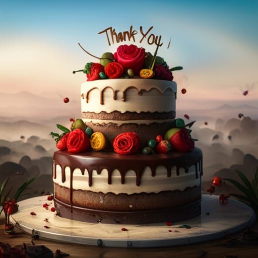 Birthday Cake with Thank You Message: Matte Painting