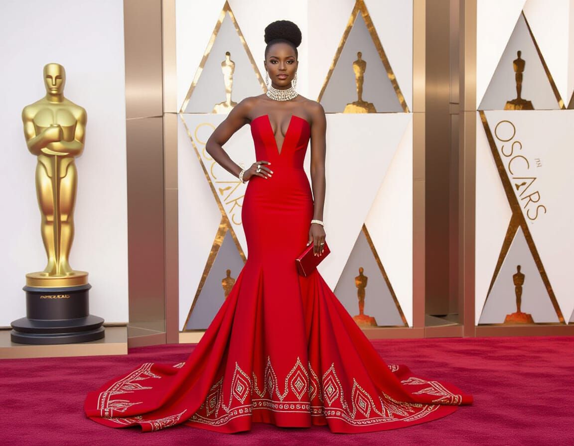 Glamorous African Woman on Oscars Red Carpet