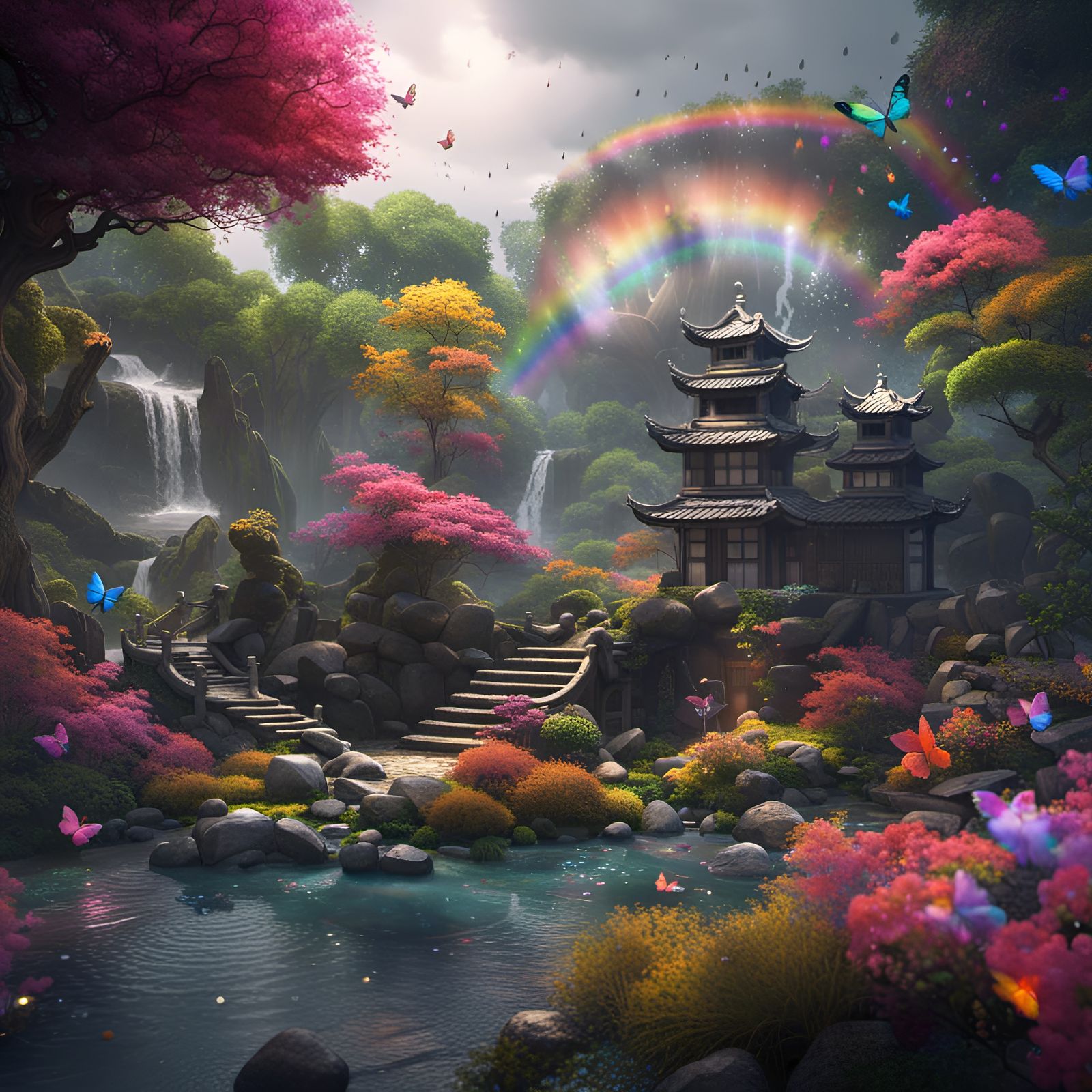 Zen Garden Rainbow: Detailed Matte Painting