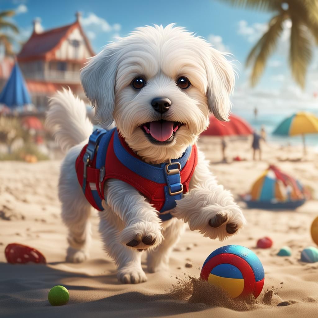 Dog at the Beach, Detailed Matte Painting