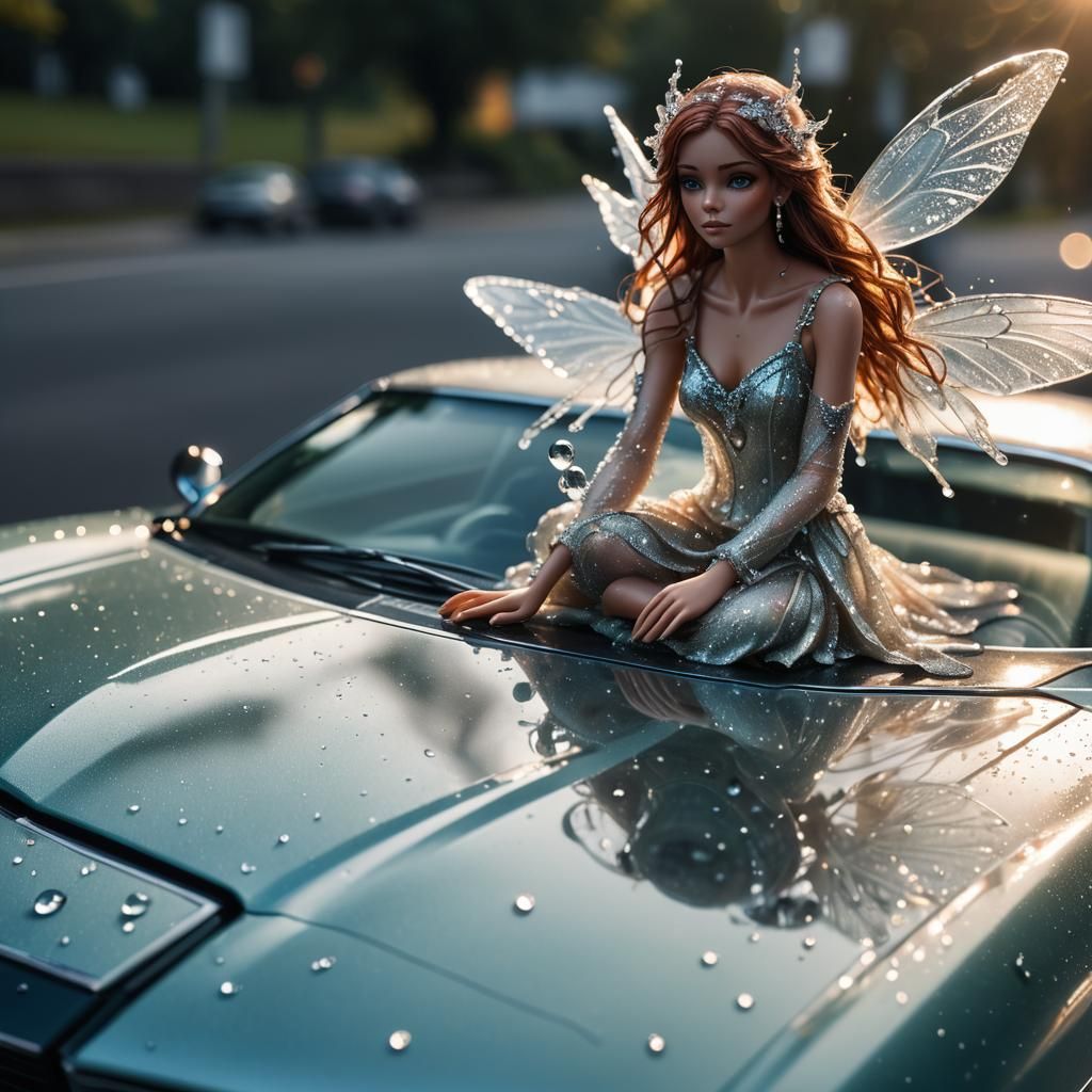 Fairy on 1969 Camaro in Hyper-Realistic Macro