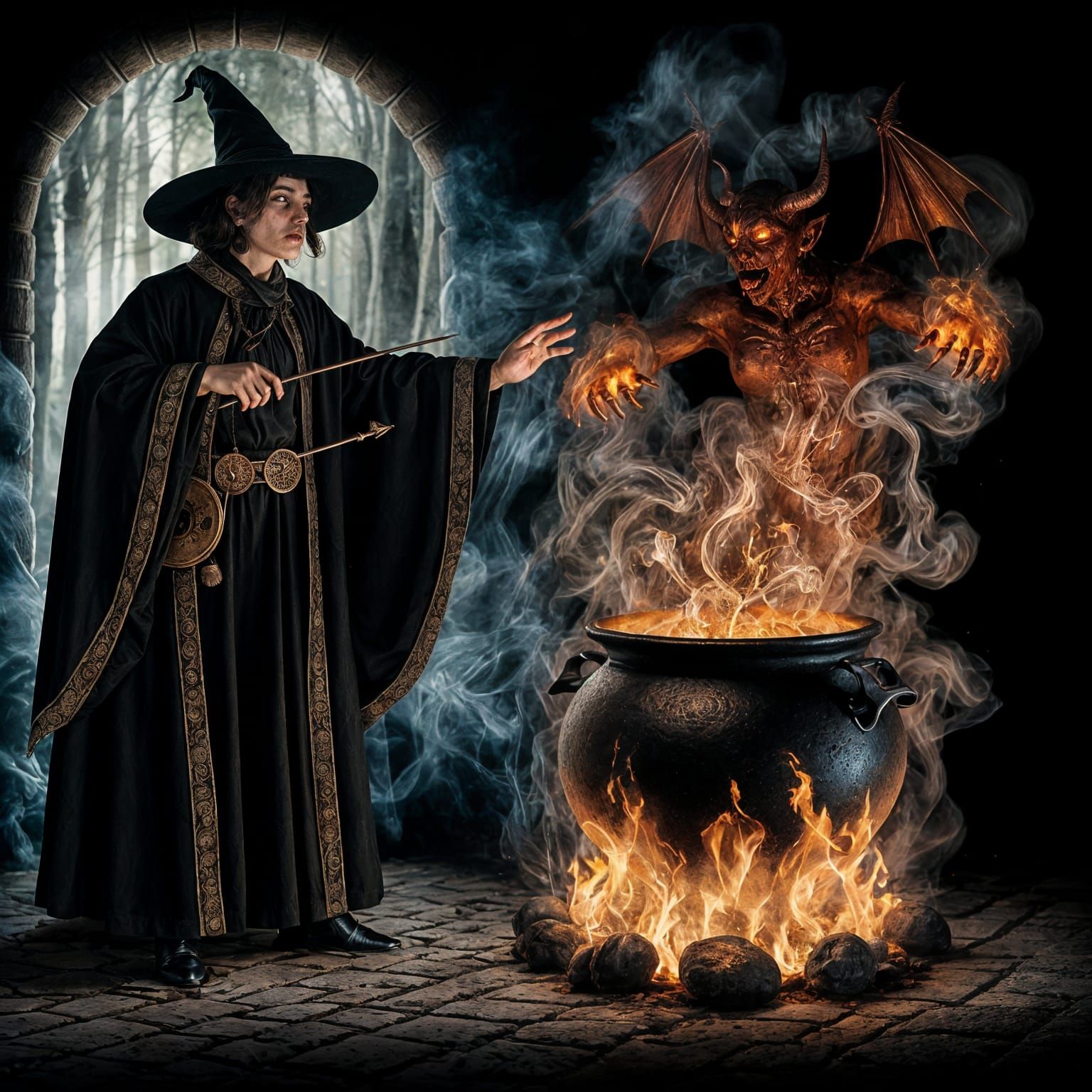 Hispanic Witch Conjures a Demon in Dark Fantasy Art