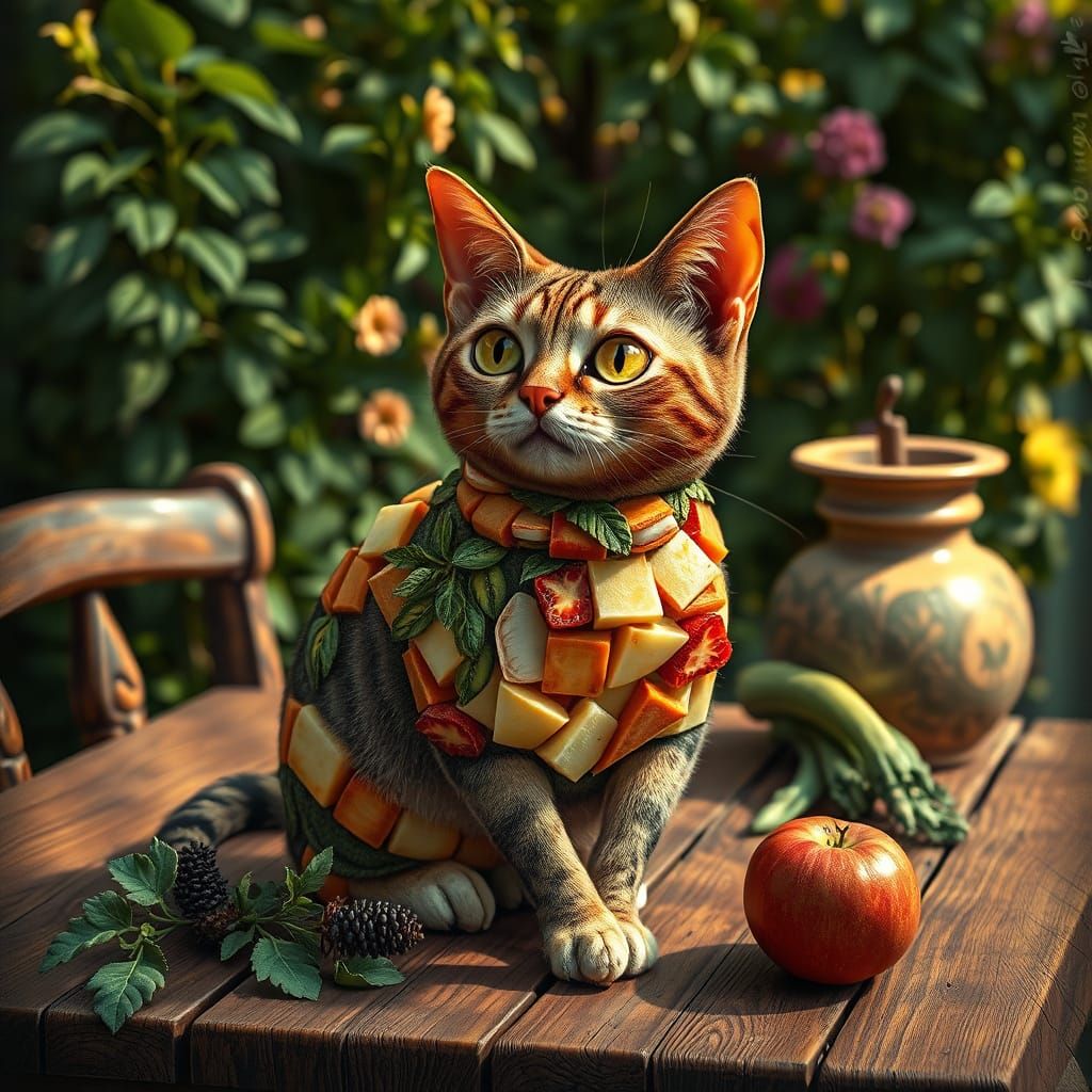 Surrealist Feline Still-Life in Whimsical Food Form
