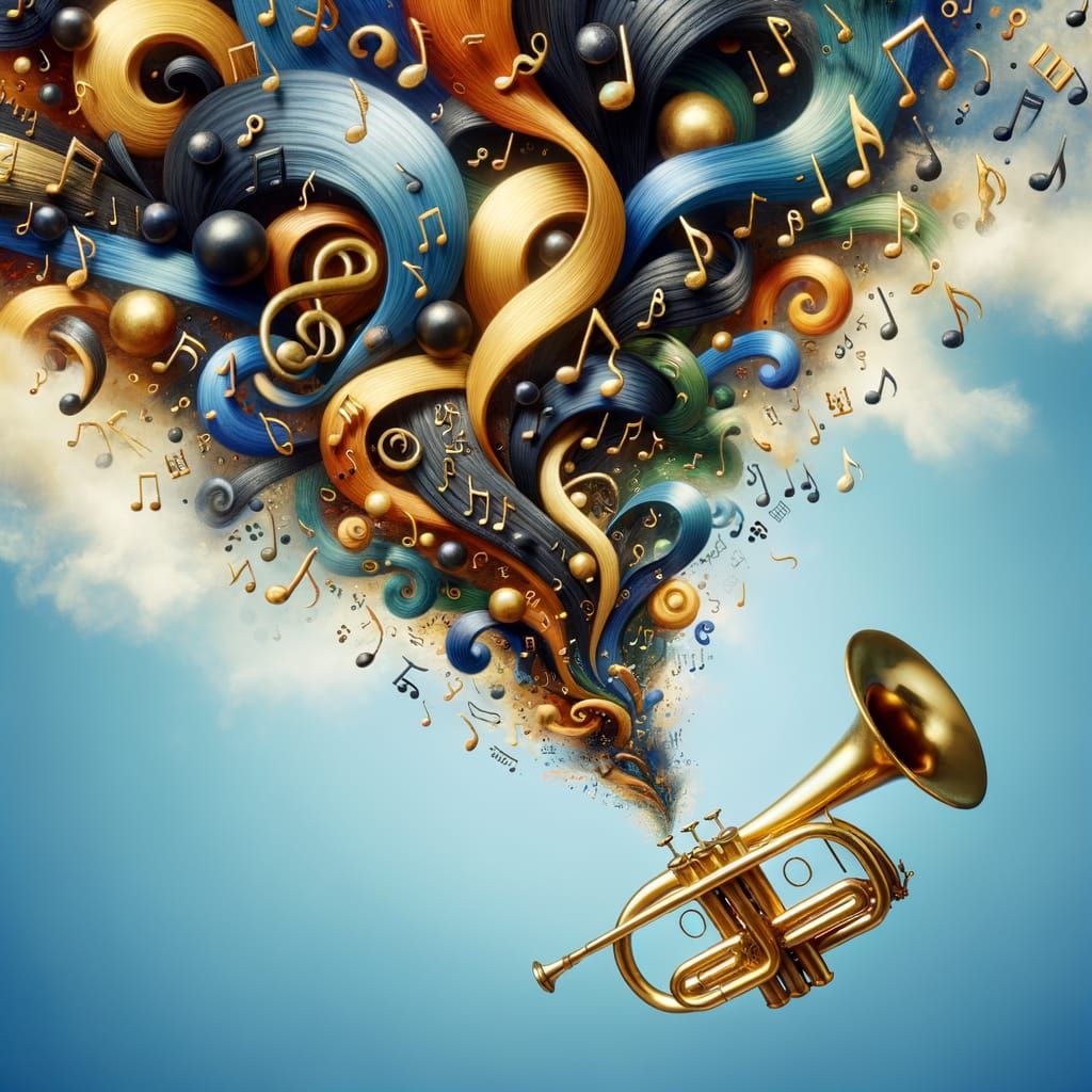 Vibrant Music Notes Flowing from Trumpet