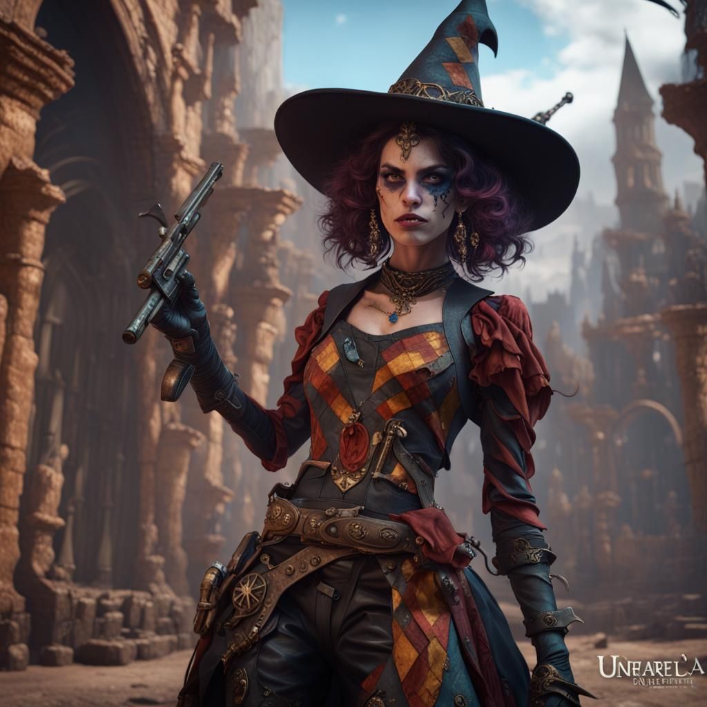 Gothic Tiefling Witch Gunslinger: Fantasy Art