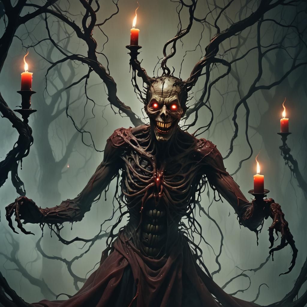 Surrealist Horror Figure in Eerie Mist